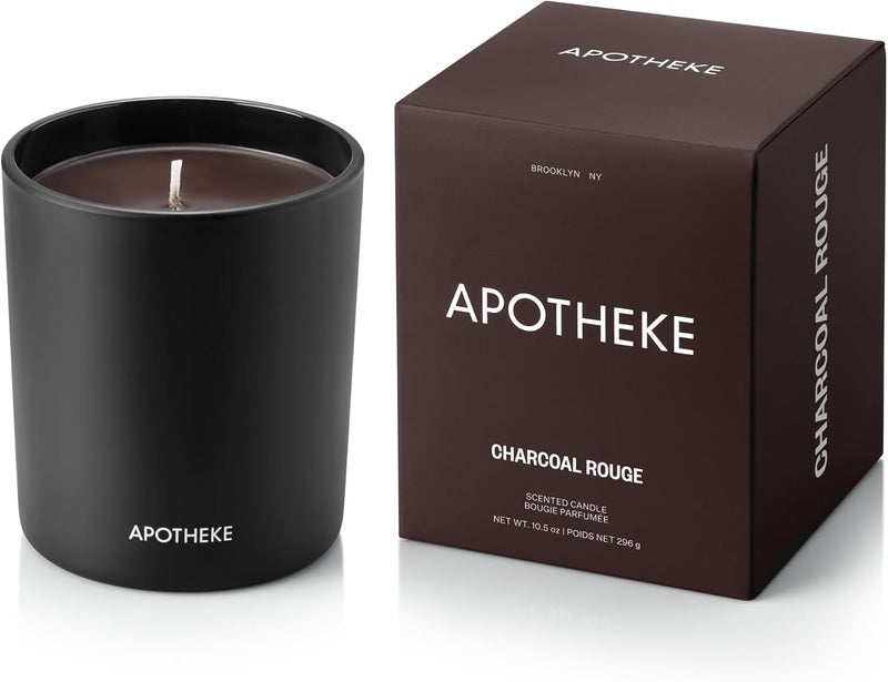 APOTHEKE Signature Scented Candles for Home, Charcoal Rouge - 10.5 oz - Soy Wax, Non Toxic, Large Jar Black - Luxury Candle Gifts for Women & Men - Birch Wood, Elemi, Damask Rose, and Smoke - Image 1